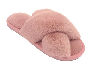 SIZE 5-6 PINK LADIES FURRY SLIPPERS WOMEN FLUFFY SLIDERS CROSSOVER OPEN TOE FAUX FUR MULES